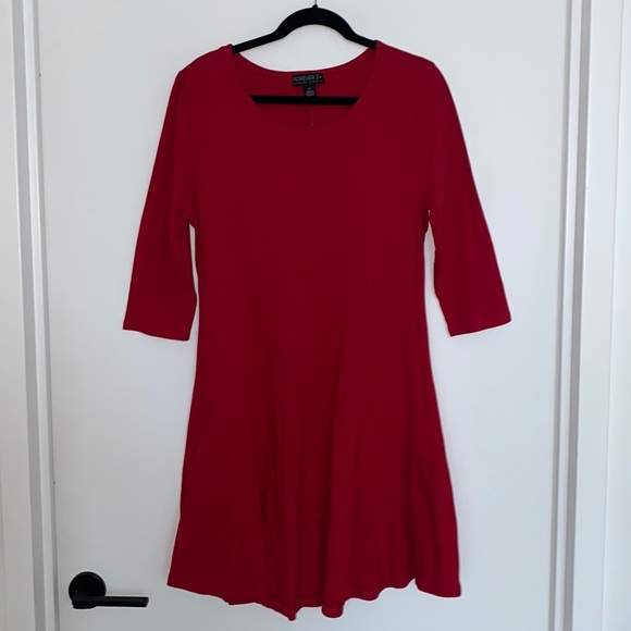 Forever 21 Plus Size Curve Long Sleeve Red Dress - Picture 1 of 5